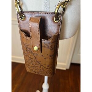 Patricia Nash Map Print Leather Crossbody Phone Wallet RFID Tan Brown NEW
